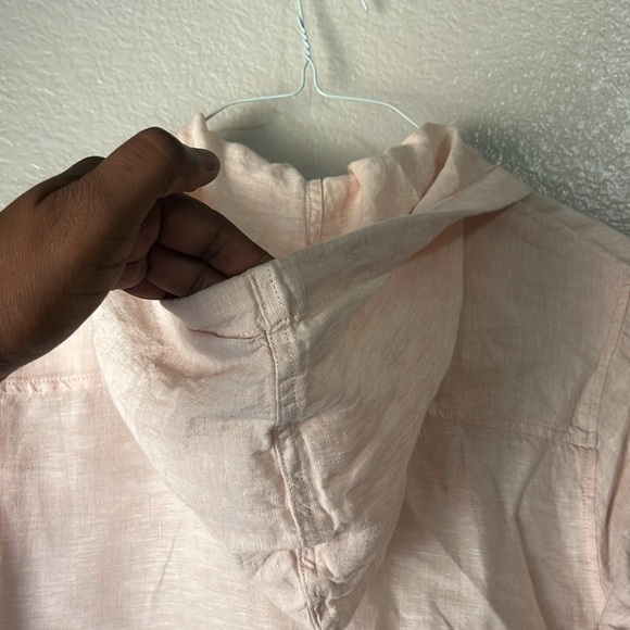 RACHEL ROY Size L 100% linen Pink Hooded Jacket Snap Button Down - Picture 9 of 10